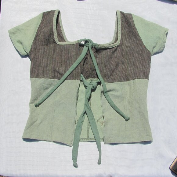 🍄Upcycled Mushroom Cotton Bamboo Open Back Top Sz S Boho Hippie Cottagecore - Picture 2 of 4